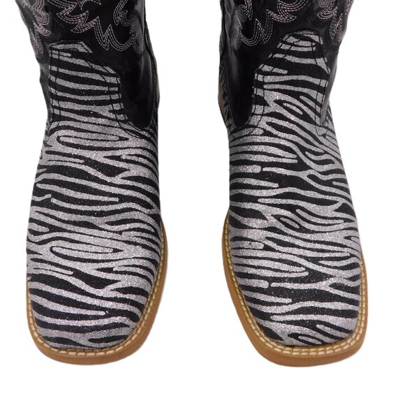 Roper Square Toe Glitter Embroidered Zebra Western Boots | Cowgirl | VGUC | 9 - Picture 3 of 11